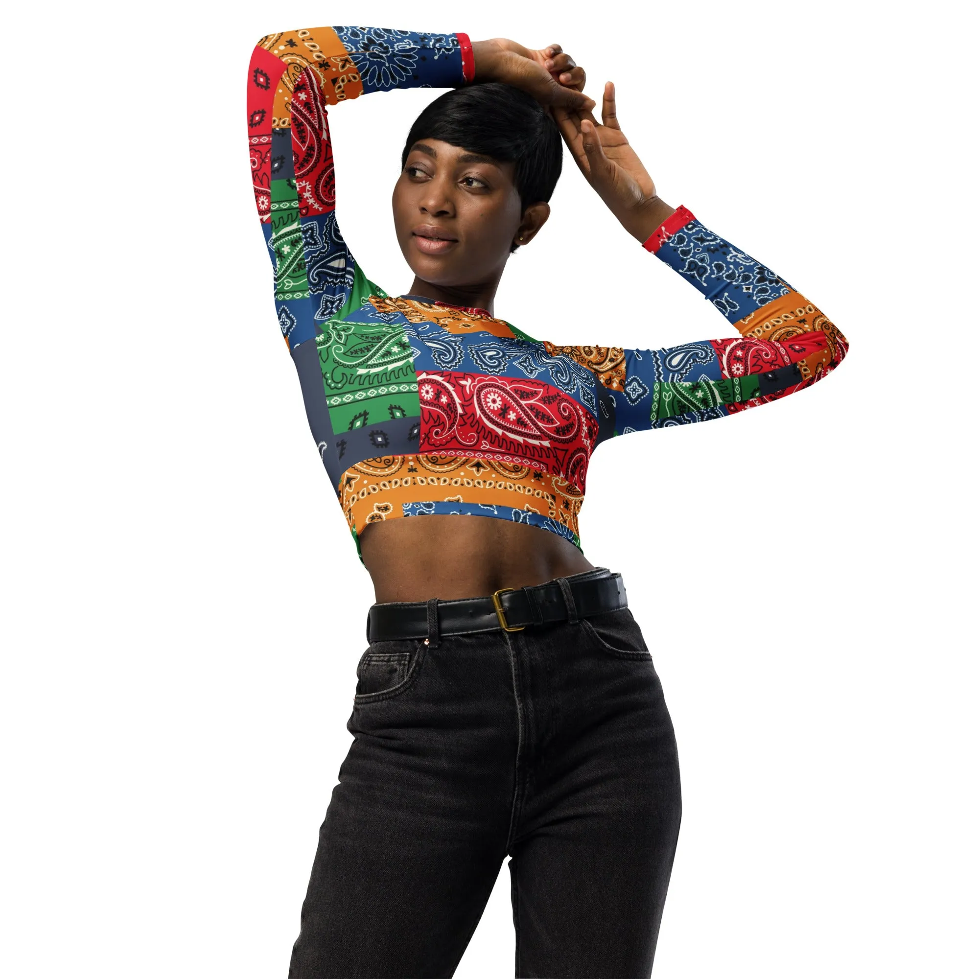 Paisley Bandana Recycled long-sleeve crop top