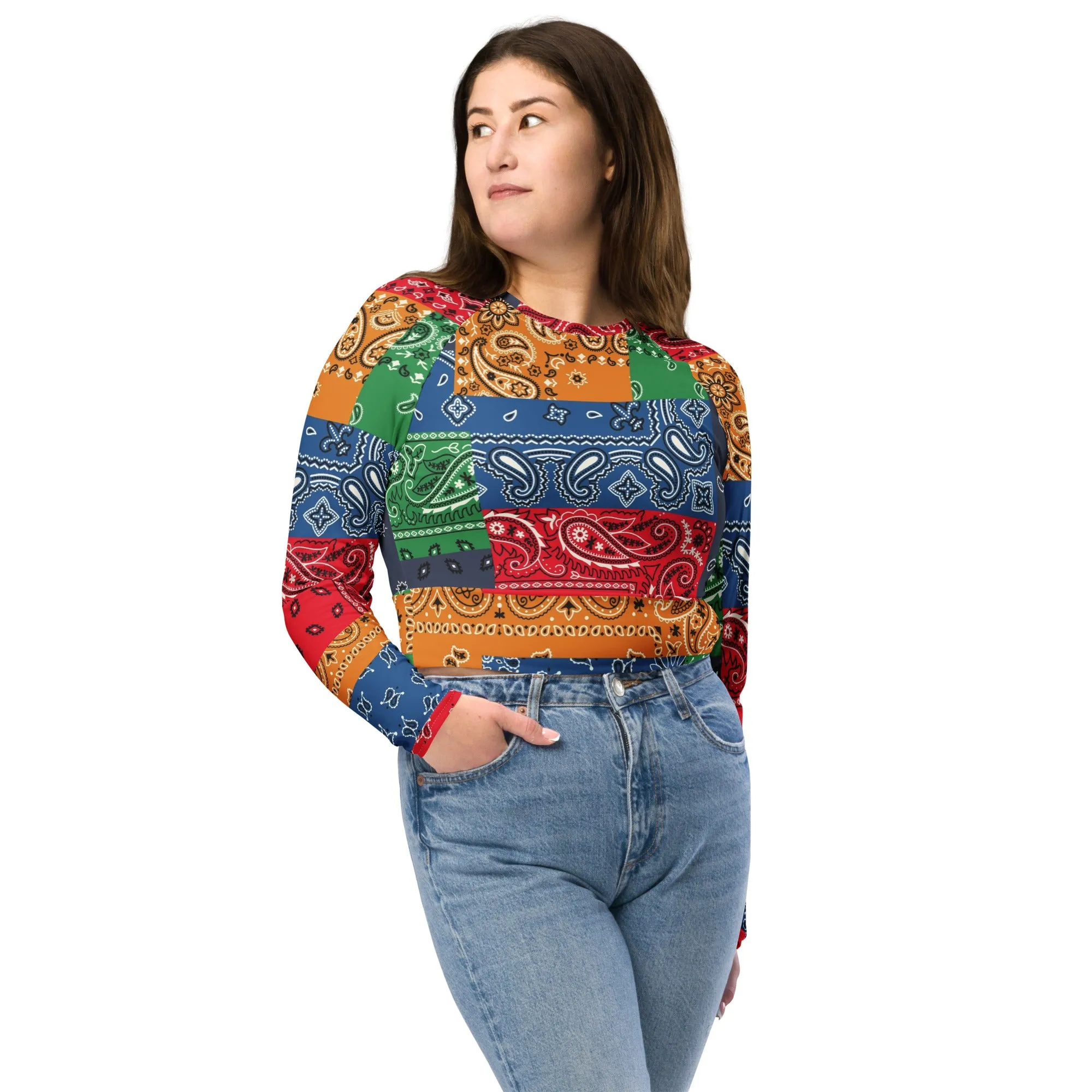 Paisley Bandana Recycled long-sleeve crop top