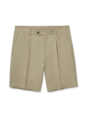 Pleated Short | 100% Cotton Twill | Taupe