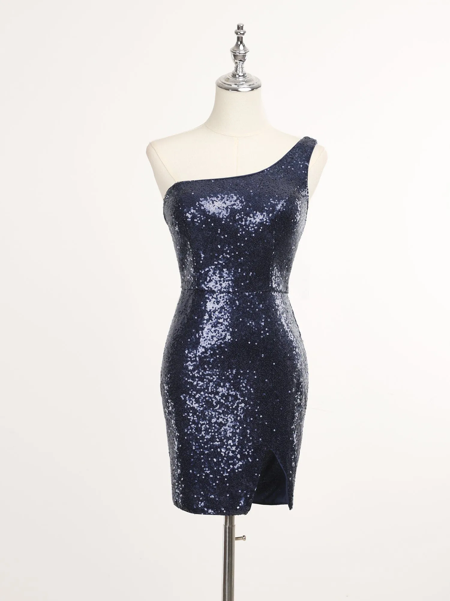 Plus Size Shiny One Shoulder Sequin Bodycon Sleeveless Homecoming Dress
