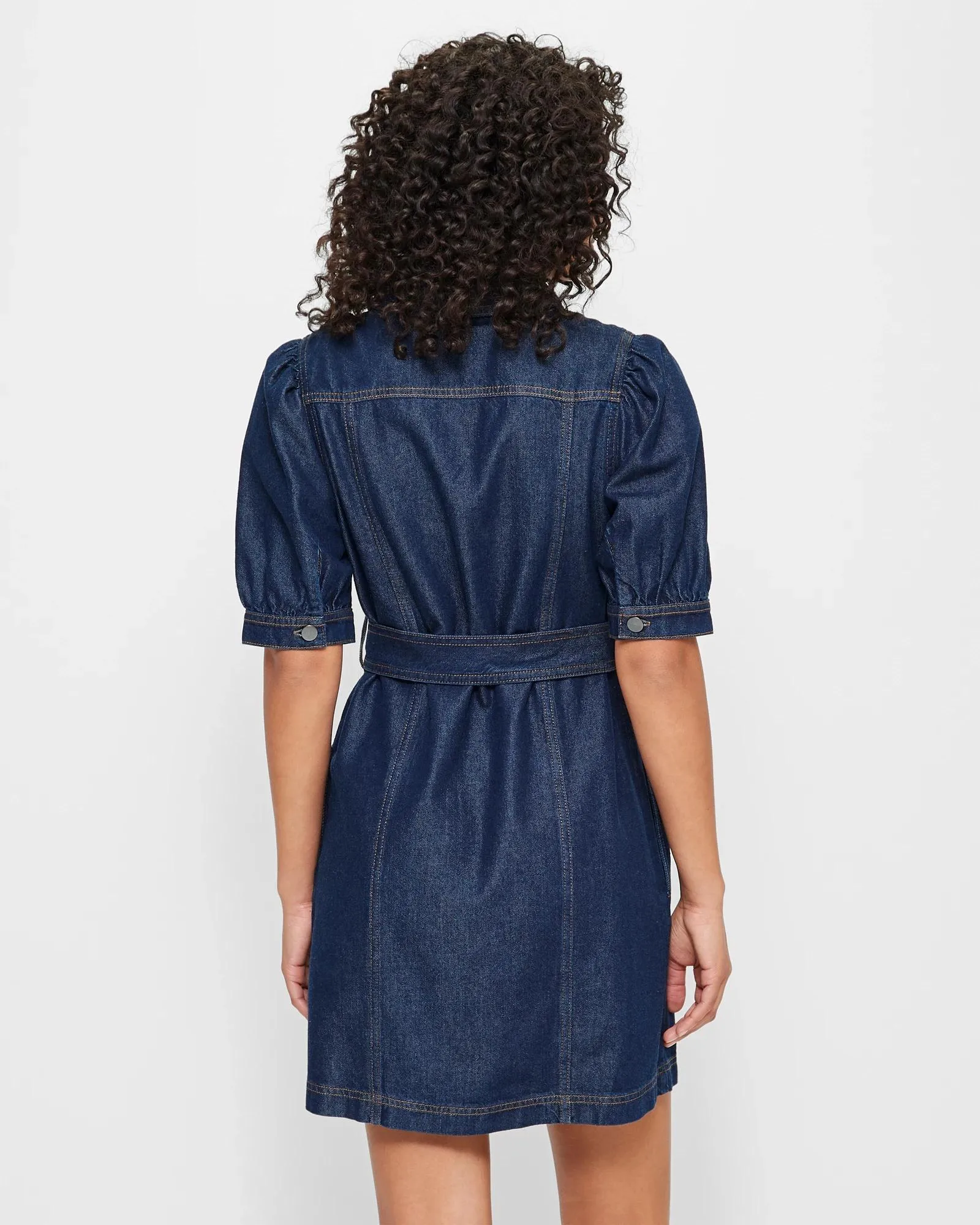 popular  Puff Sleeve Panelled Denim Dress - Rinsewash