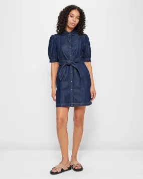 popular  Puff Sleeve Panelled Denim Dress - Rinsewash