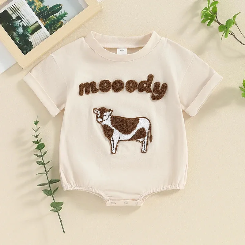 "Moody" Short Sleeved Cow Onesie