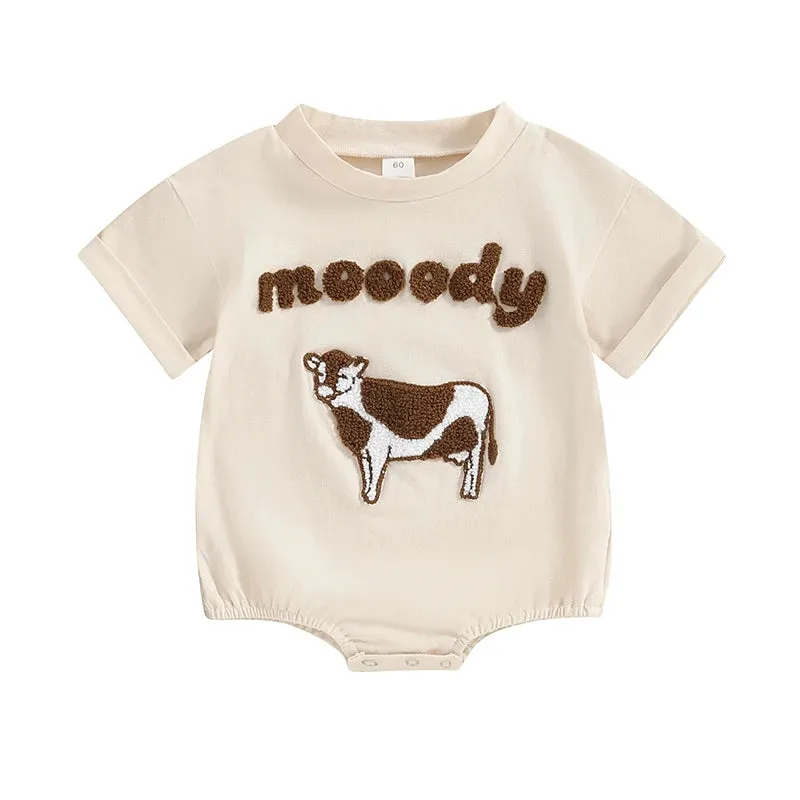 "Moody" Short Sleeved Cow Onesie