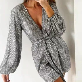 Sequin long-sleeved one-piece suit