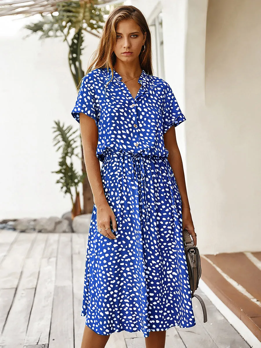 Short Sleeves Printed Knee Length Wholesale Casual Dresses