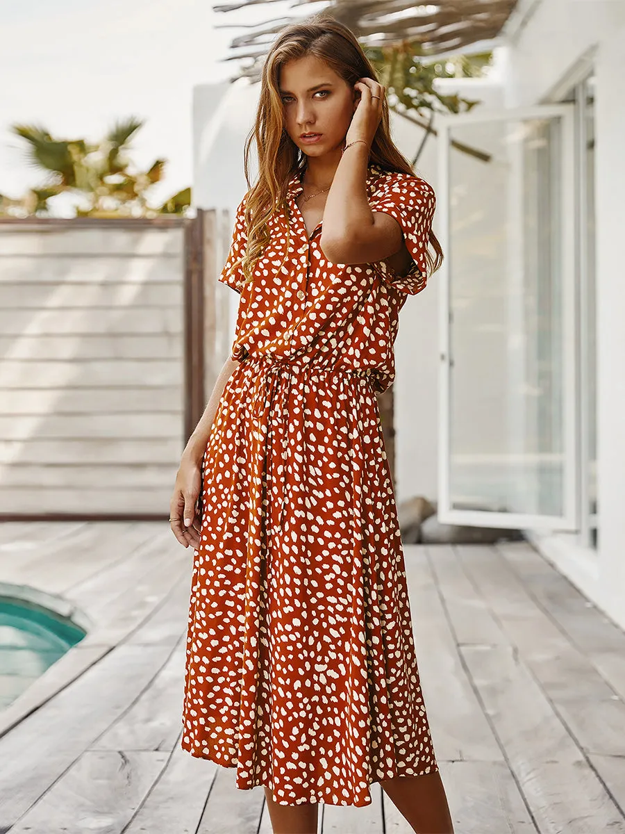 Short Sleeves Printed Knee Length Wholesale Casual Dresses