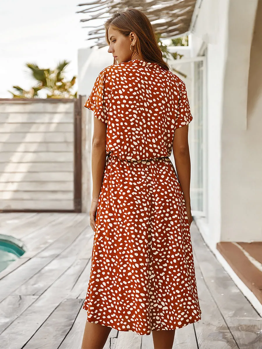 Short Sleeves Printed Knee Length Wholesale Casual Dresses