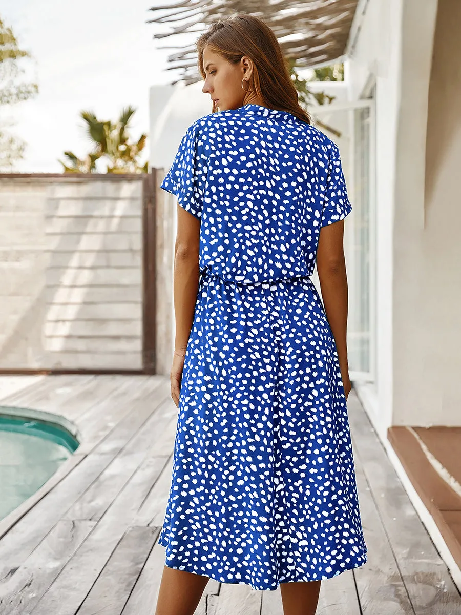Short Sleeves Printed Knee Length Wholesale Casual Dresses