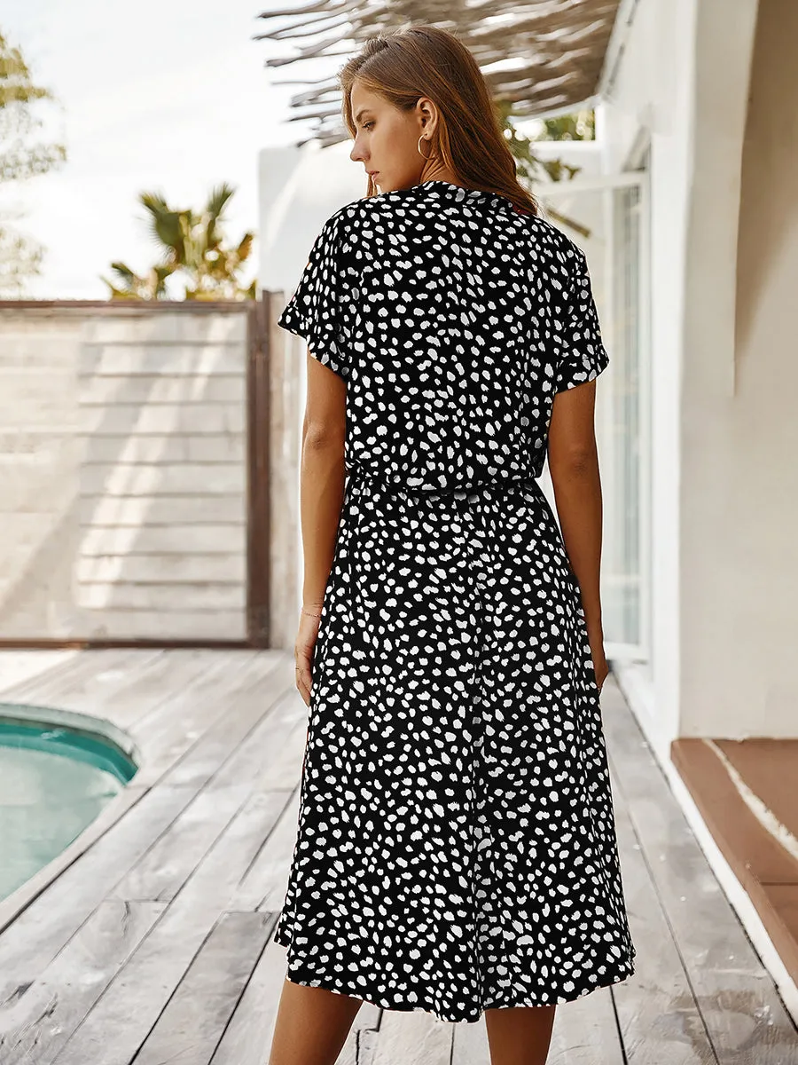 Short Sleeves Printed Knee Length Wholesale Casual Dresses
