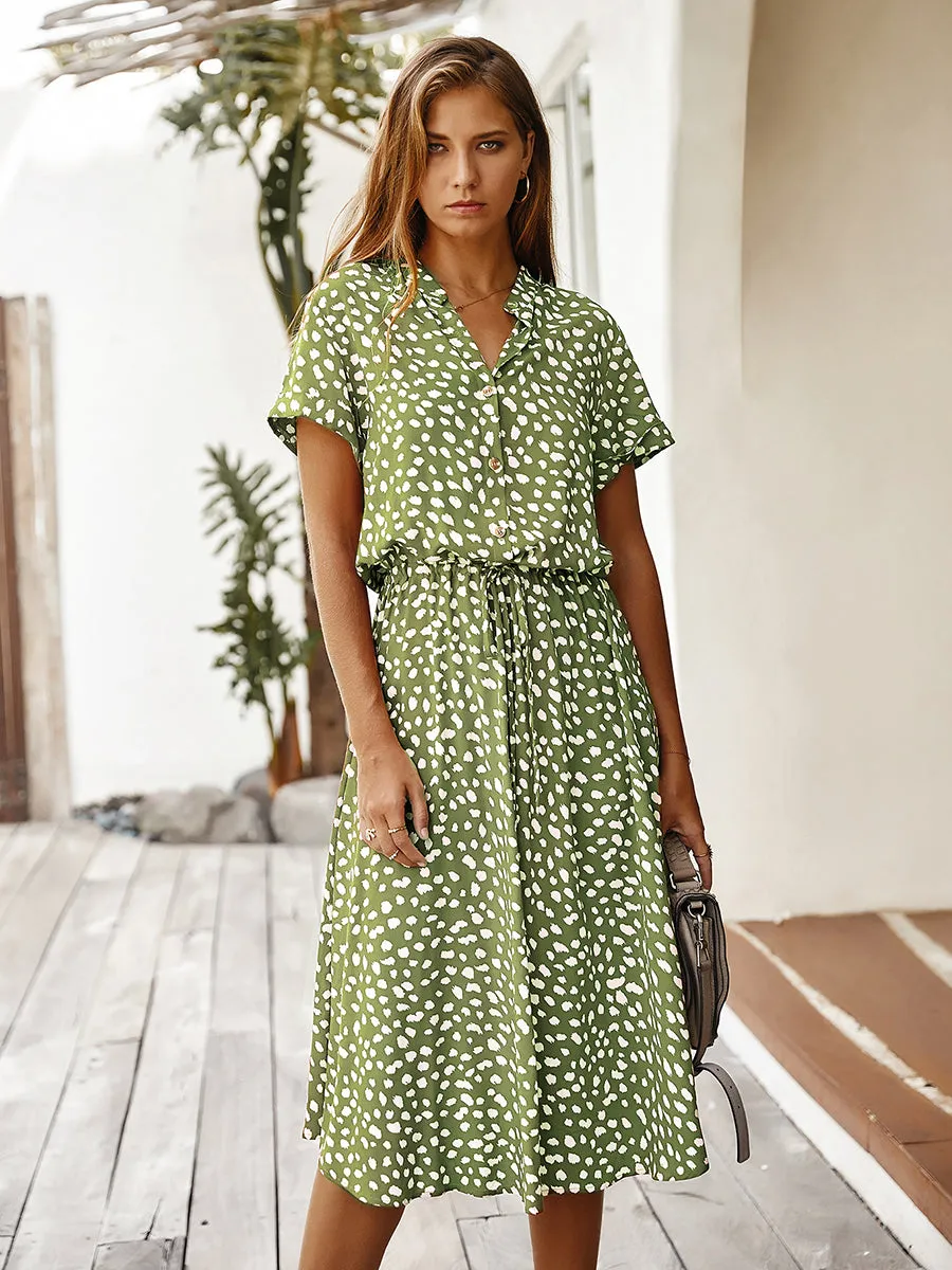 Short Sleeves Printed Knee Length Wholesale Casual Dresses