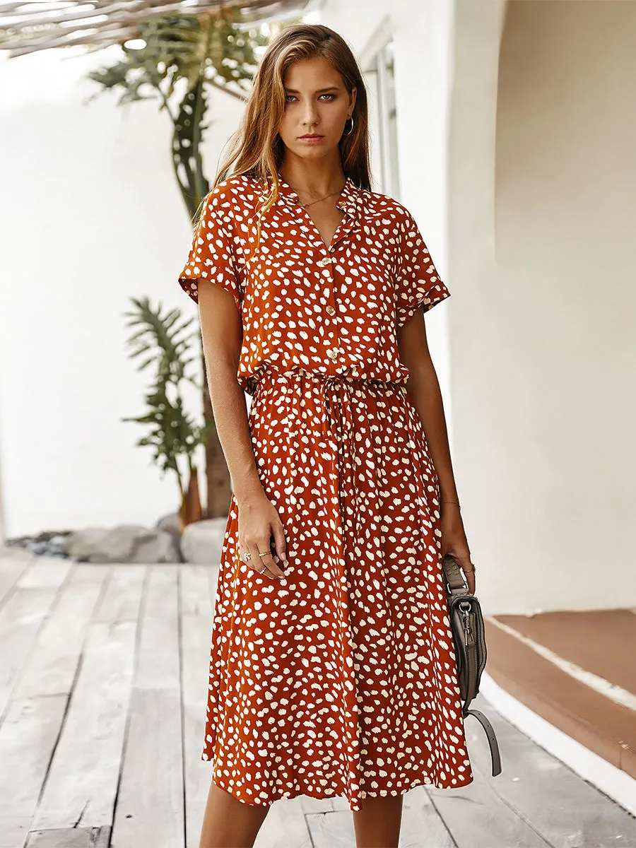 Short Sleeves Printed Knee Length Wholesale Casual Dresses