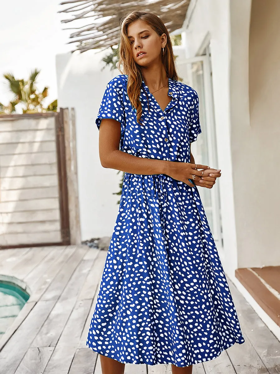 Short Sleeves Printed Knee Length Wholesale Casual Dresses