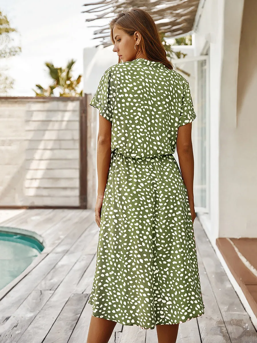Short Sleeves Printed Knee Length Wholesale Casual Dresses