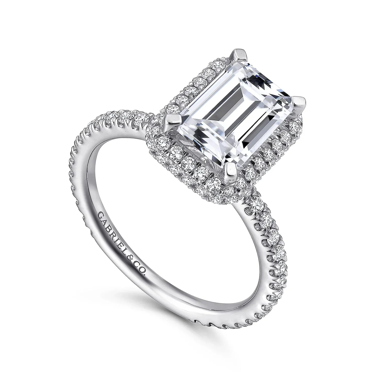 Simple Emerald Cut Halo Diamond Engagement Ring Mounting