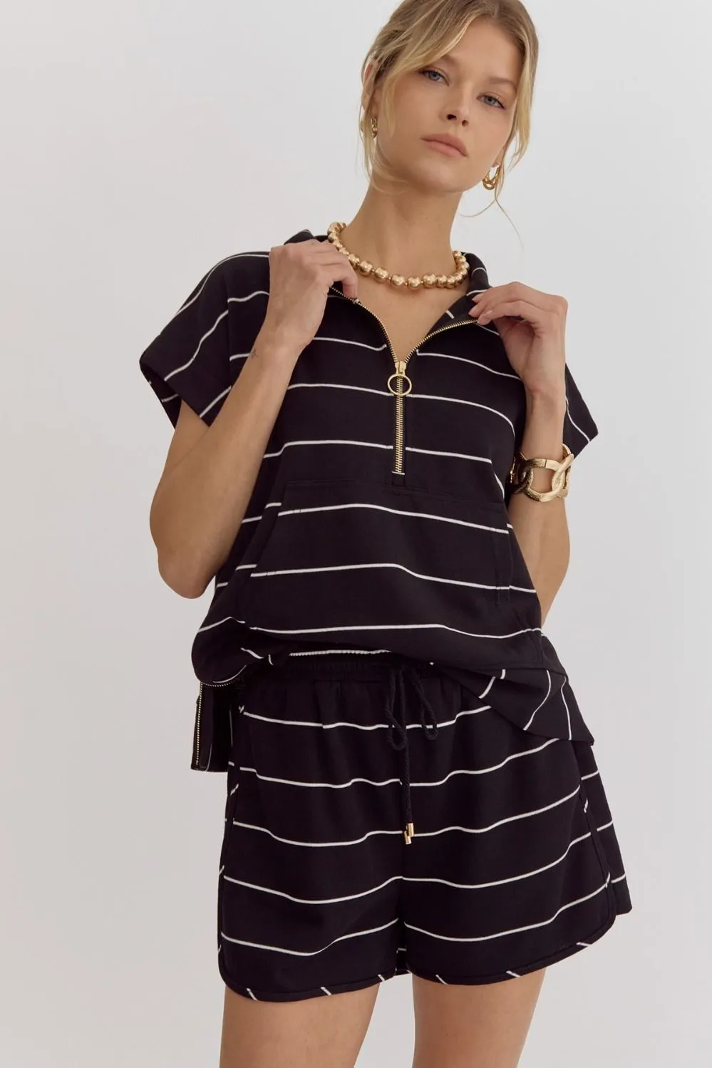 Striped Elegance Short Set