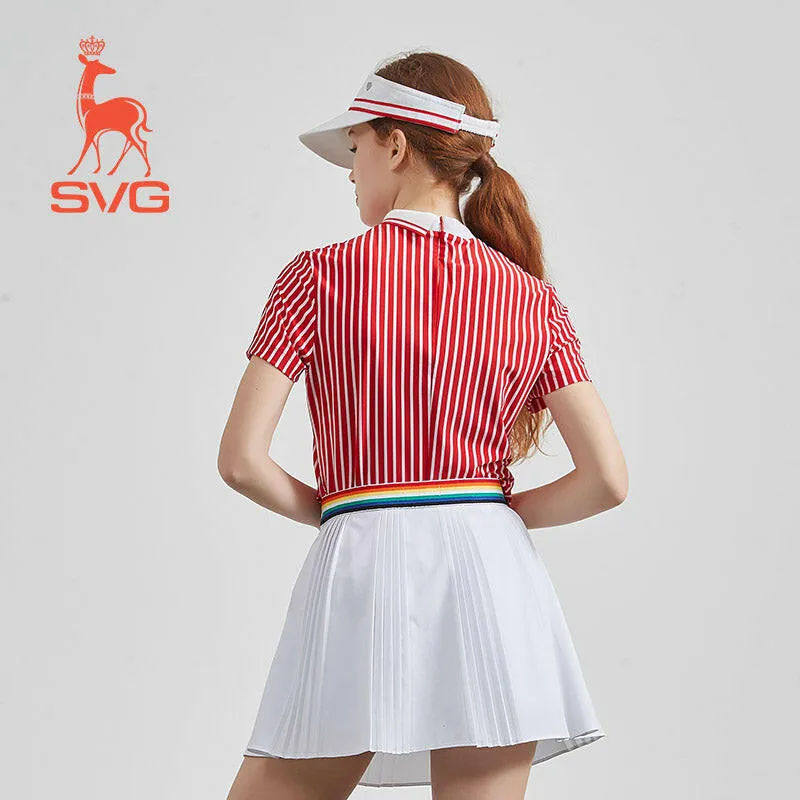 SVG Golf Women's Red Striped Printed Short-sleeved T-shirt
