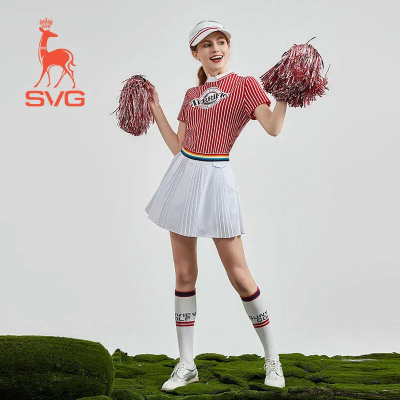 SVG Golf Women's Red Striped Printed Short-sleeved T-shirt