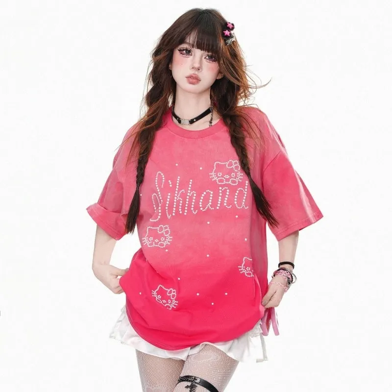 Sweet Girl Style Hello Kitty Printed Short-Sleeved T-shirt