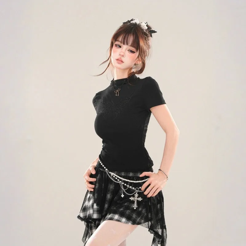 Sweet Girl Style Lace Embroidery T-shirt