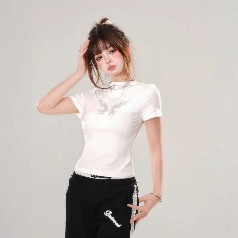 Sweet Girl Style Lace Embroidery T-shirt