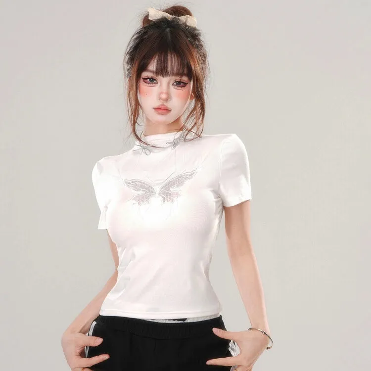 Sweet Girl Style Lace Embroidery T-shirt
