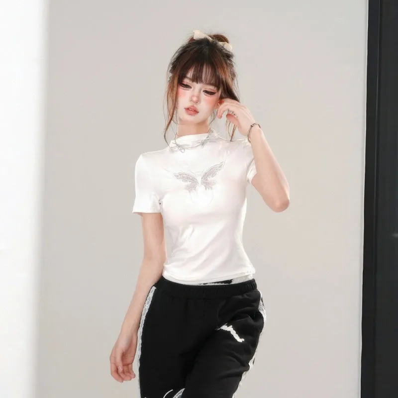Sweet Girl Style Lace Embroidery T-shirt