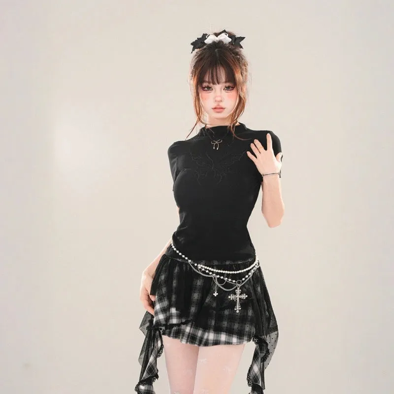 Sweet Girl Style Lace Embroidery T-shirt