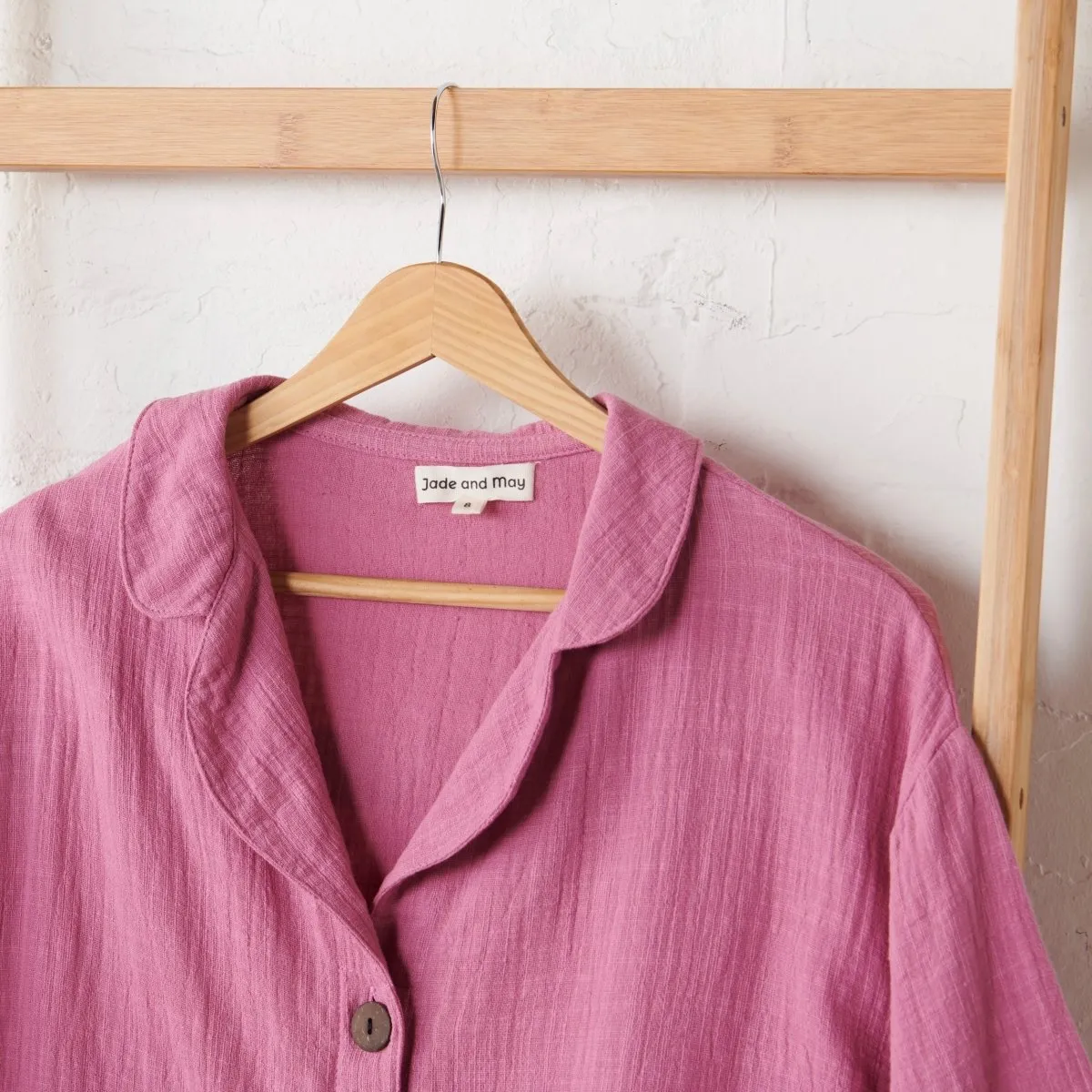 Textured Cotton Crop Button Up   Short PJ Set - Fuchsia | Jade and May