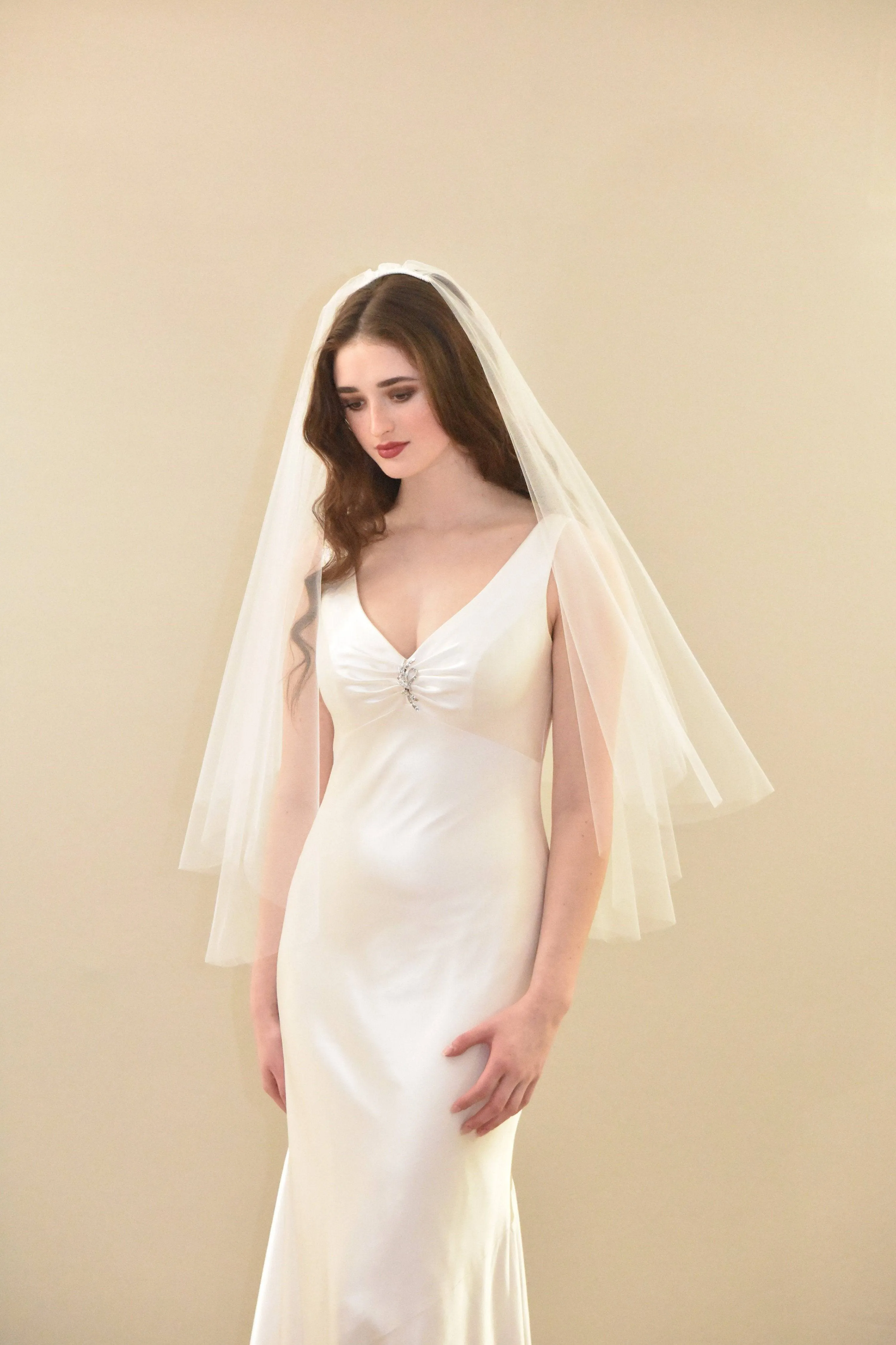 Two Tier Simple Mid Length Veil with Raw Edge