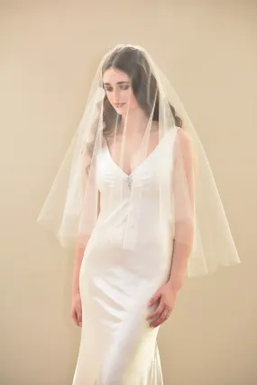 Two Tier Simple Mid Length Veil with Raw Edge