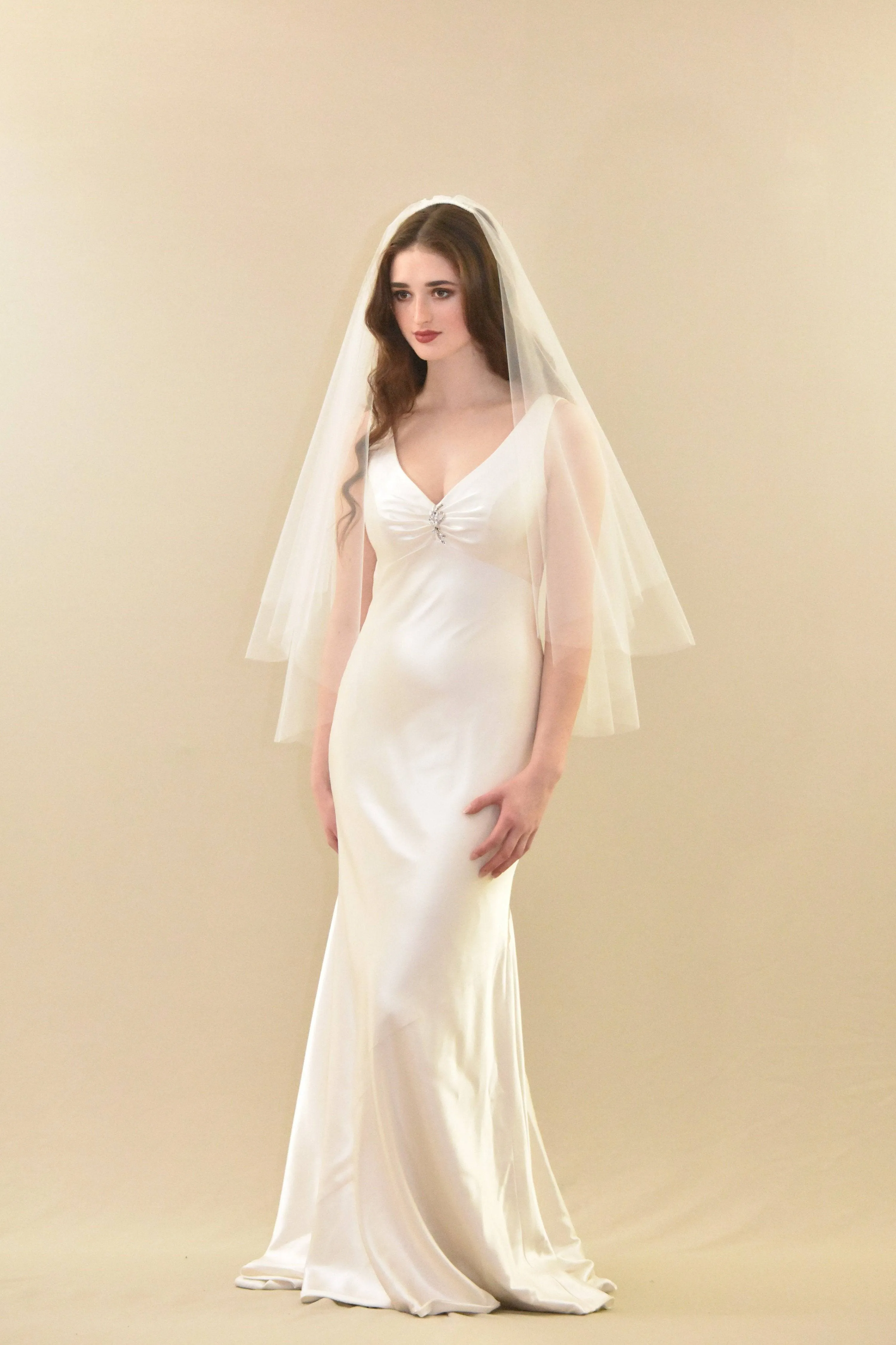 Two Tier Simple Mid Length Veil with Raw Edge