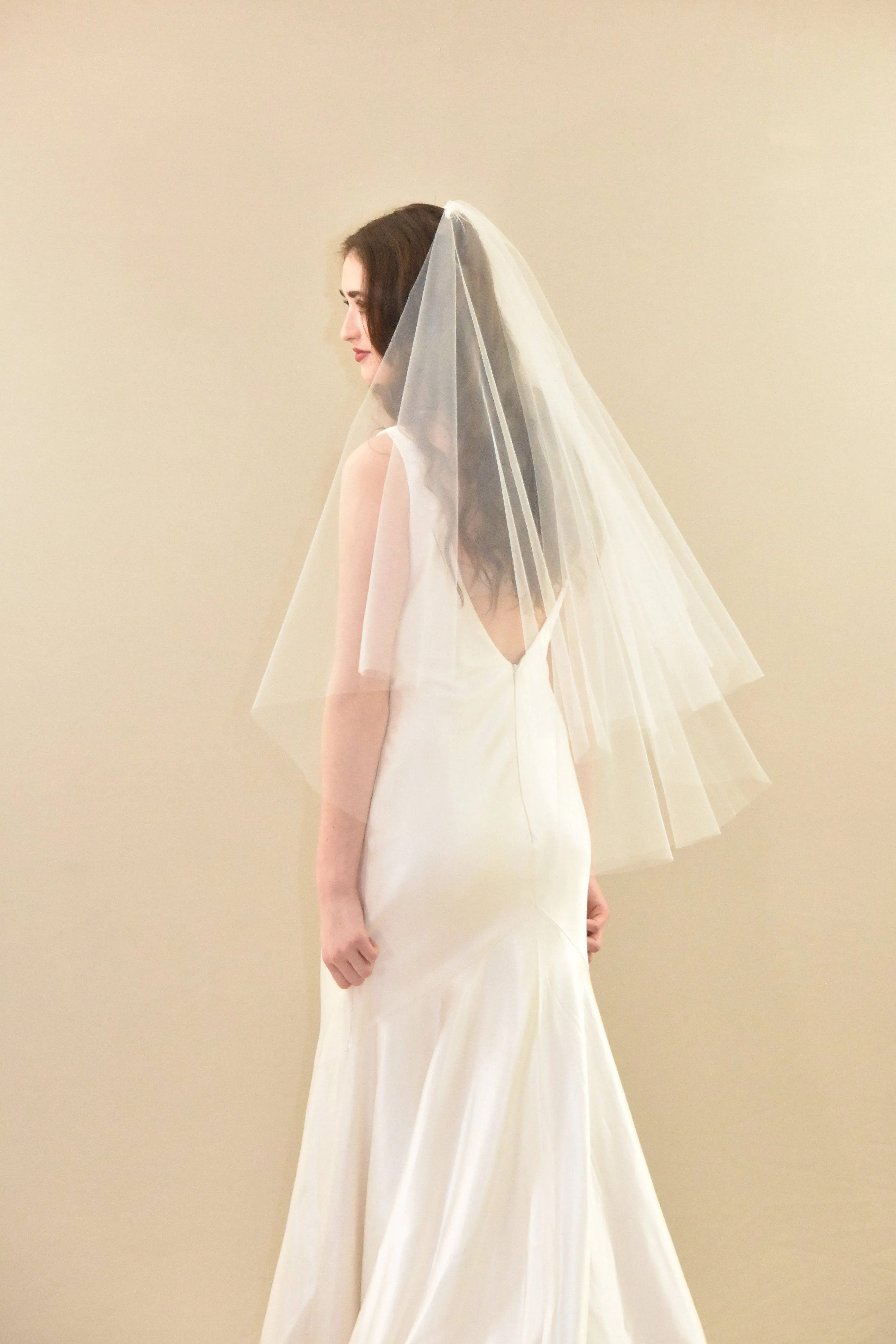 Two Tier Simple Mid Length Veil with Raw Edge