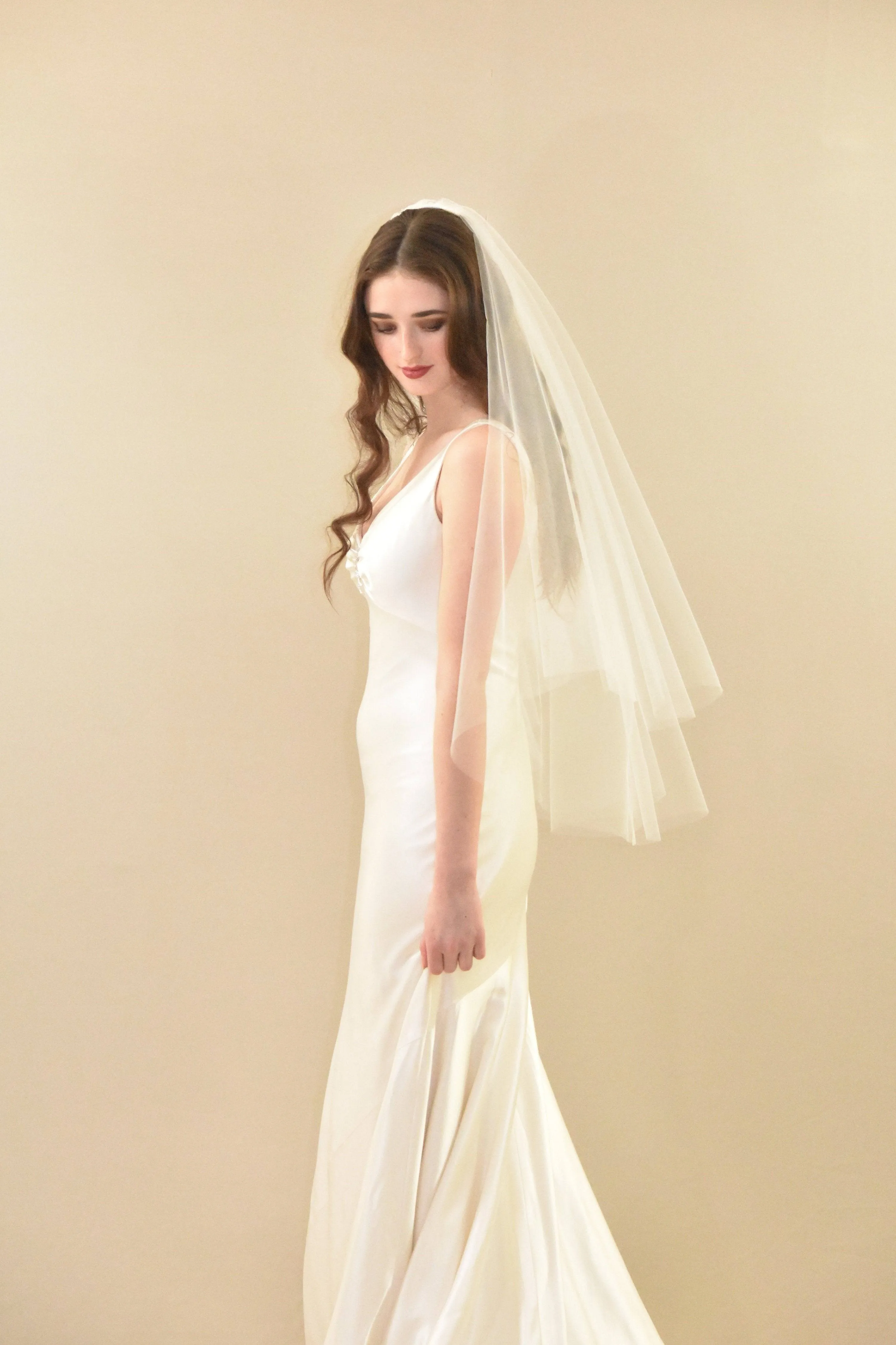 Two Tier Simple Mid Length Veil with Raw Edge