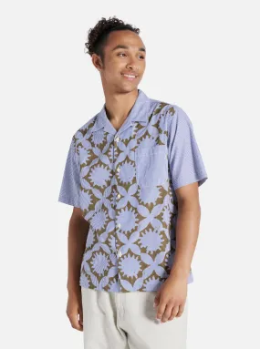 Universal Works Road Shirt in Gold/Blue Sun Print Stripe