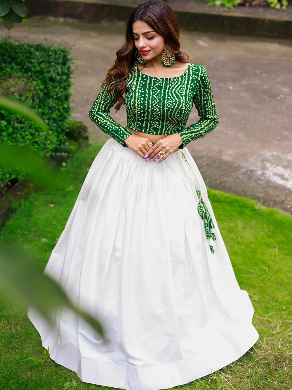 White Color Plain Pure Cotton Co-ord Set Lehenga Choli