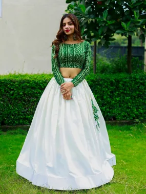 White Color Plain Pure Cotton Co-ord Set Lehenga Choli