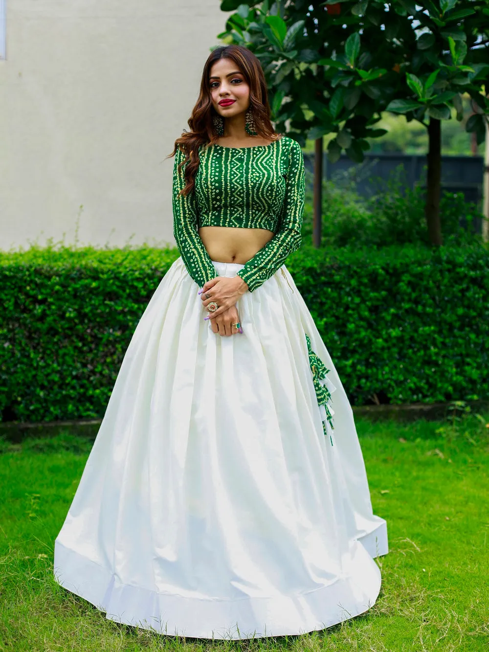 White Color Plain Pure Cotton Co-ord Set Lehenga Choli