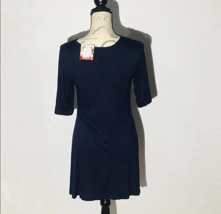 Womens Navy Blue Mini Dress | 3/4 Sleeve Long Tunic Top
