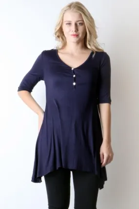 Womens Navy Blue Mini Dress | 3/4 Sleeve Long Tunic Top