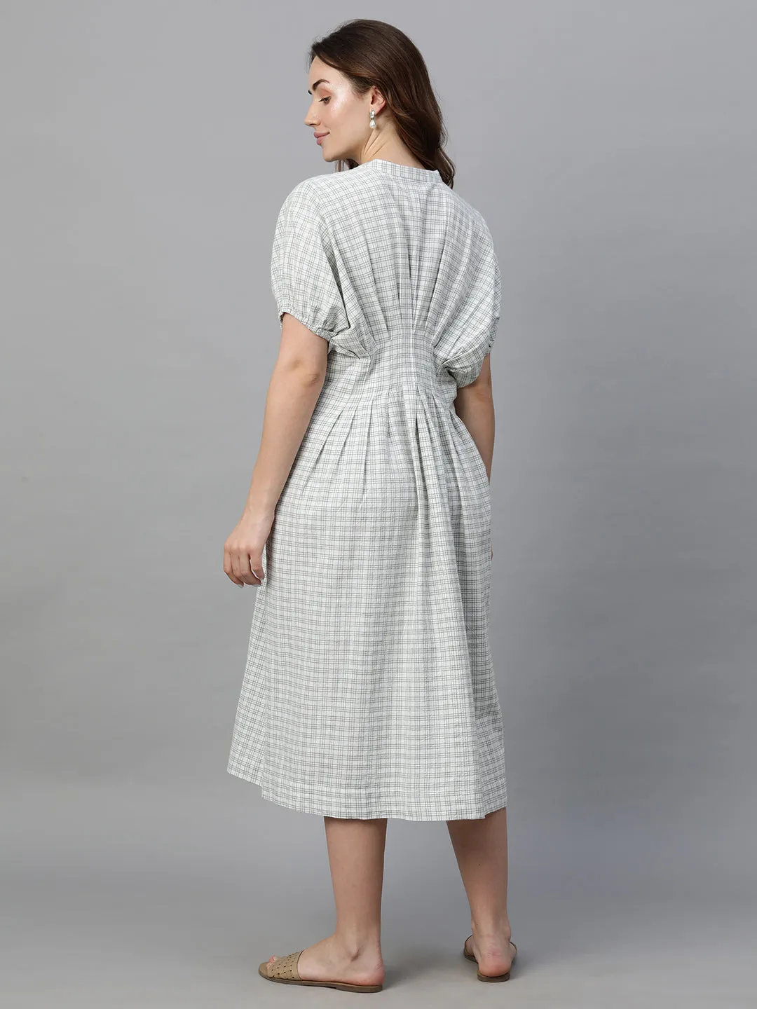 Women's White Cotton Linen Regular Fit Dress